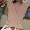 Sleeveless Knitted Vest Gym Tank Top Women Round Neck Fashion Ice Silk Thin Shirt Summer Wide Shoulder Loose Blusas 4588 50