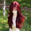 Mermaid Rose Red Long Curly Wig with Air Bangs for Women