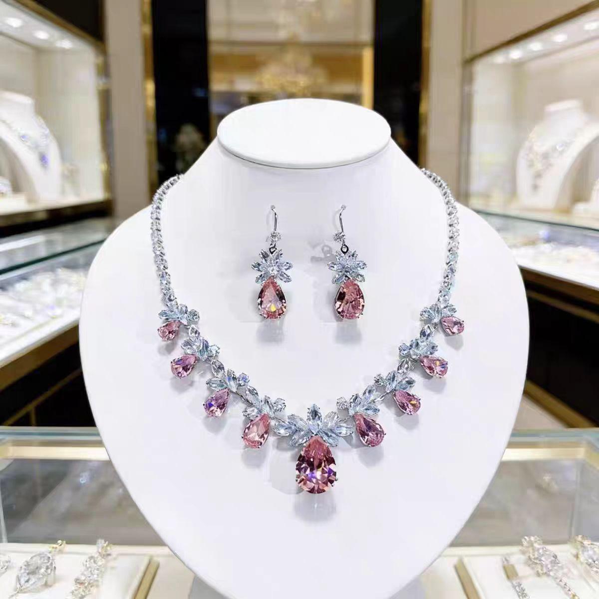 Green Zirconia Necklace & Earring Set: Bridal & Formal Jewelry