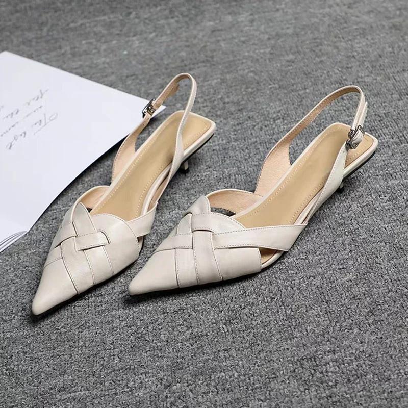 Fashion 2025 Summer Closed Toe Sandals Spring Shoes Clear Heels Large Size Breathable Med Suit Female Beige Girls Fashion Big Pointed