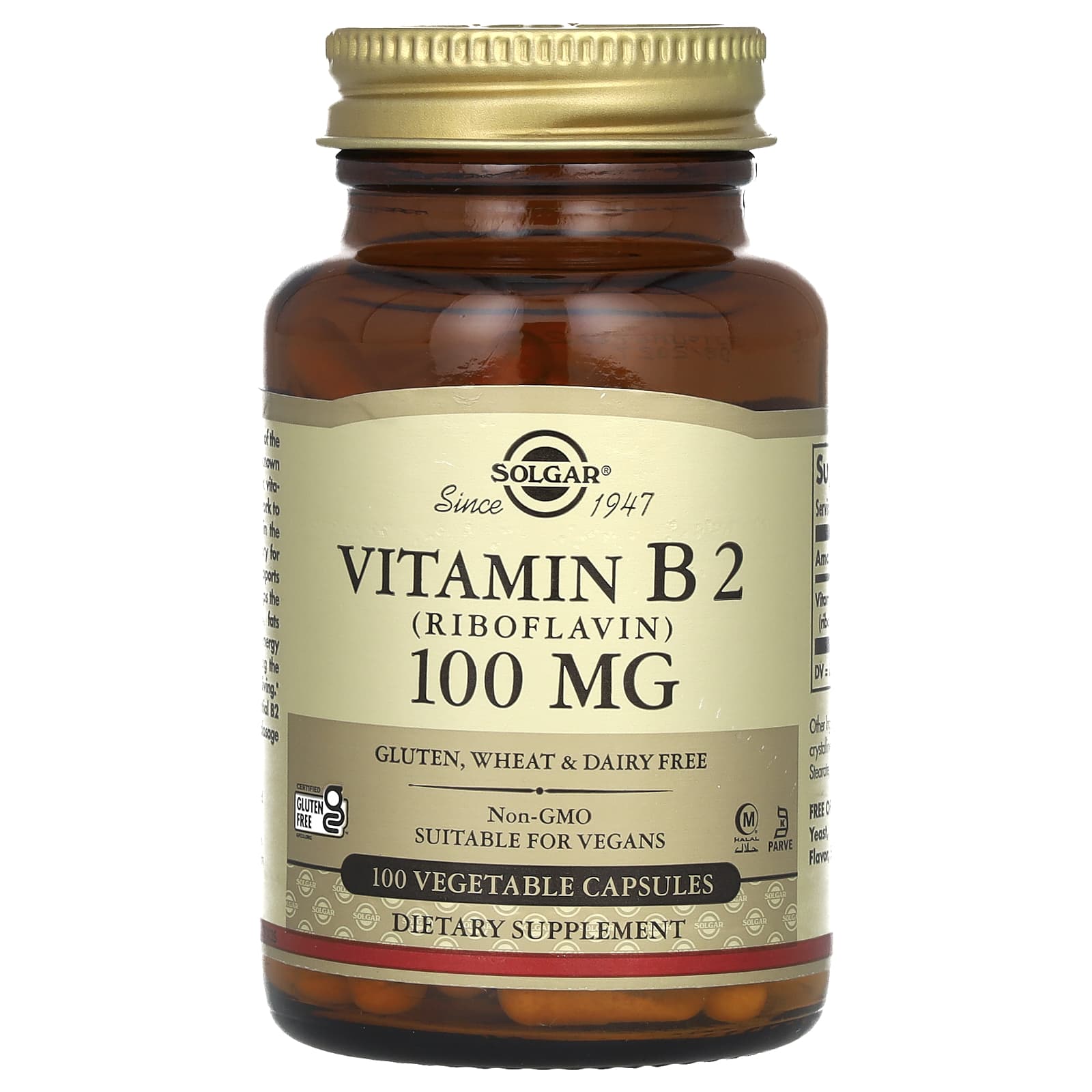 

Vitamin B2 (Riboflavin), 100Mg, 100 Veggie Capsules