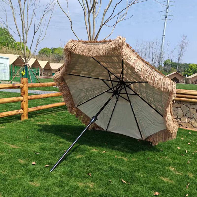 Simulated Straw Beach Umbrella with Cement Base