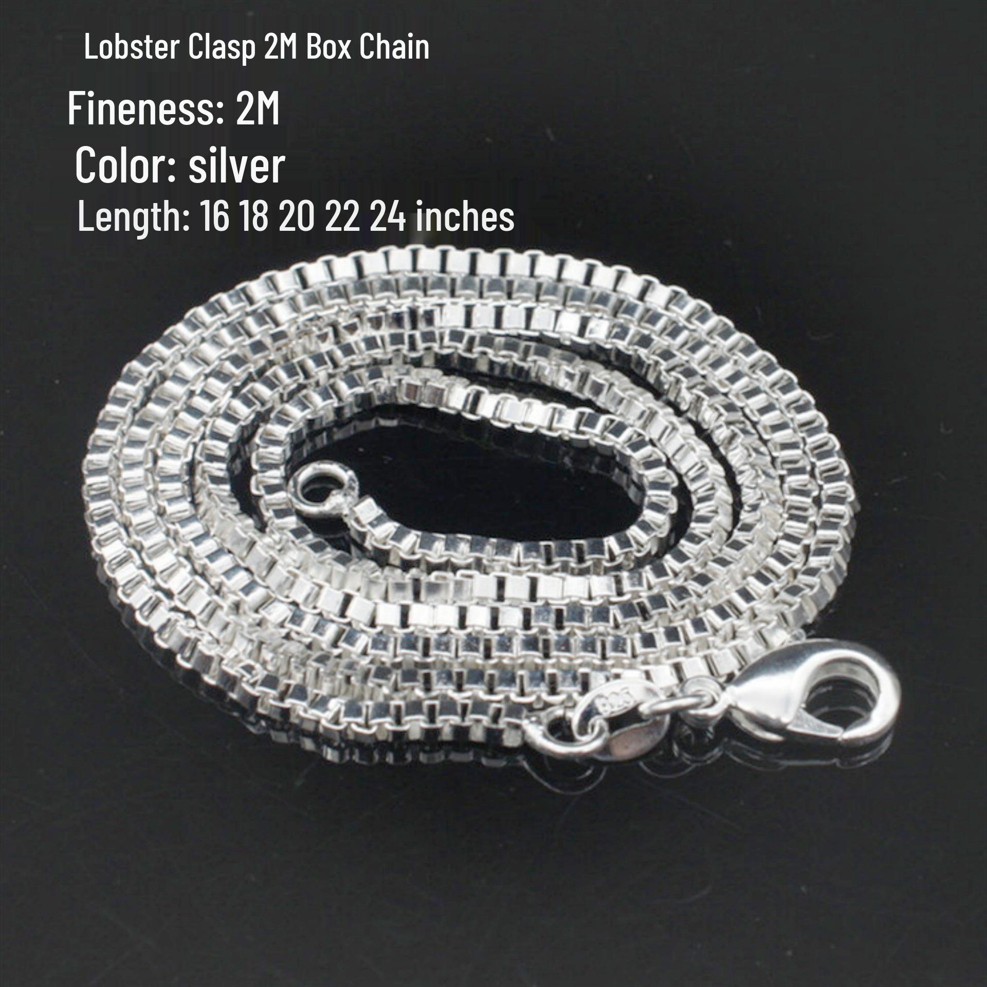 Silver Square Box Chain Necklace, Simple Personalized Design, 2mm Thick, 1.4mm Thick, Popular Style Thickness 1.4M