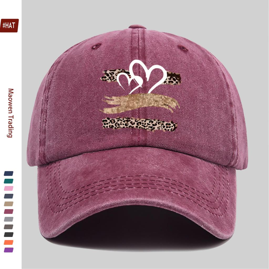 pc Summer Leopard Print Baseball Cap with Golden Brushstroke and White Double Heart Pattern Design Sun Hat Comfortable and Lig