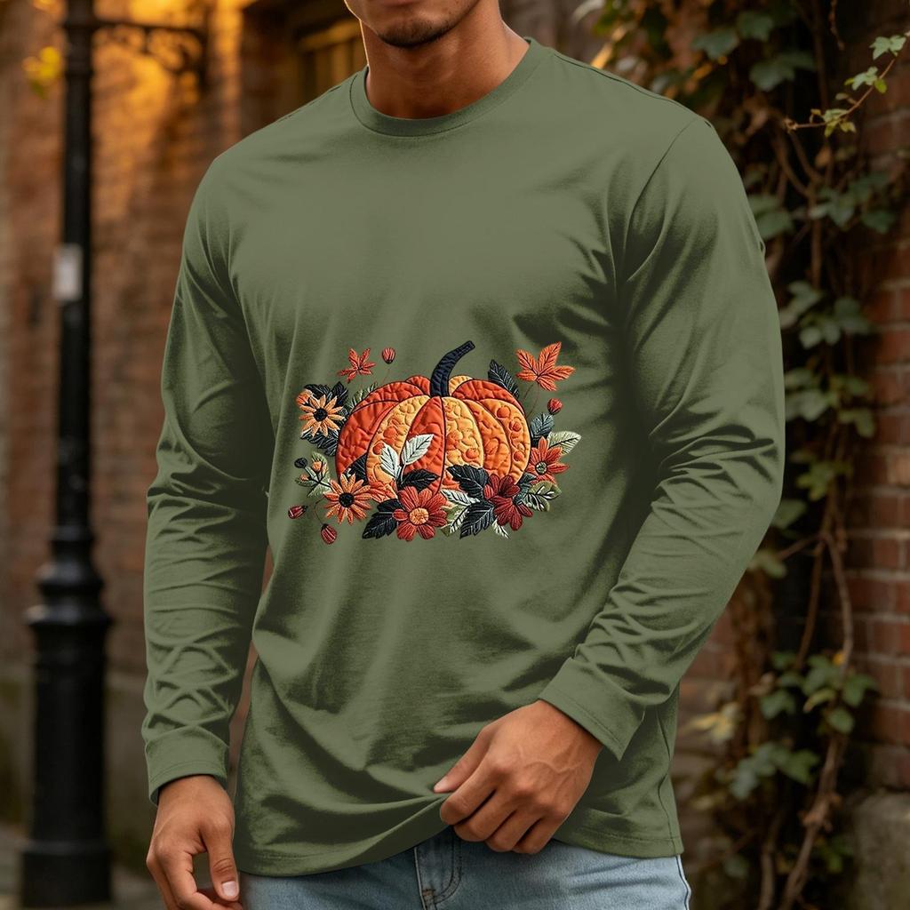 Men's Casual Long Sleeve Neck T-Shirt for Halloween