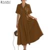 ZANZEA Women Casual Turn Down Collar Loose Summer Short Sleeve Dress