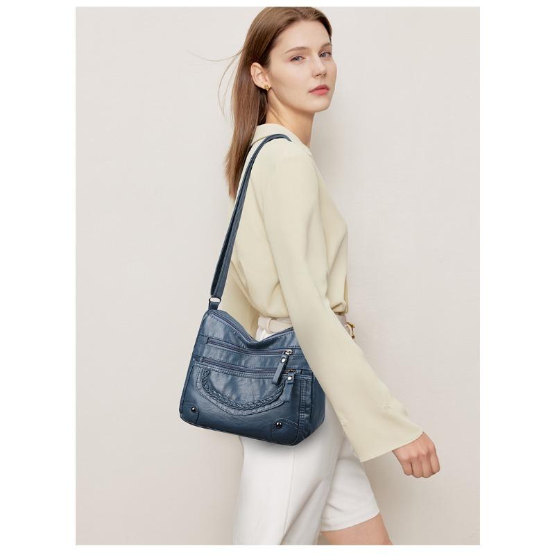 2025 Women's Soft Leather Shoulder & Crossbody Bag Versatile Multi-Pocket Shoulder Bag for Middle-Aged & Elderly
