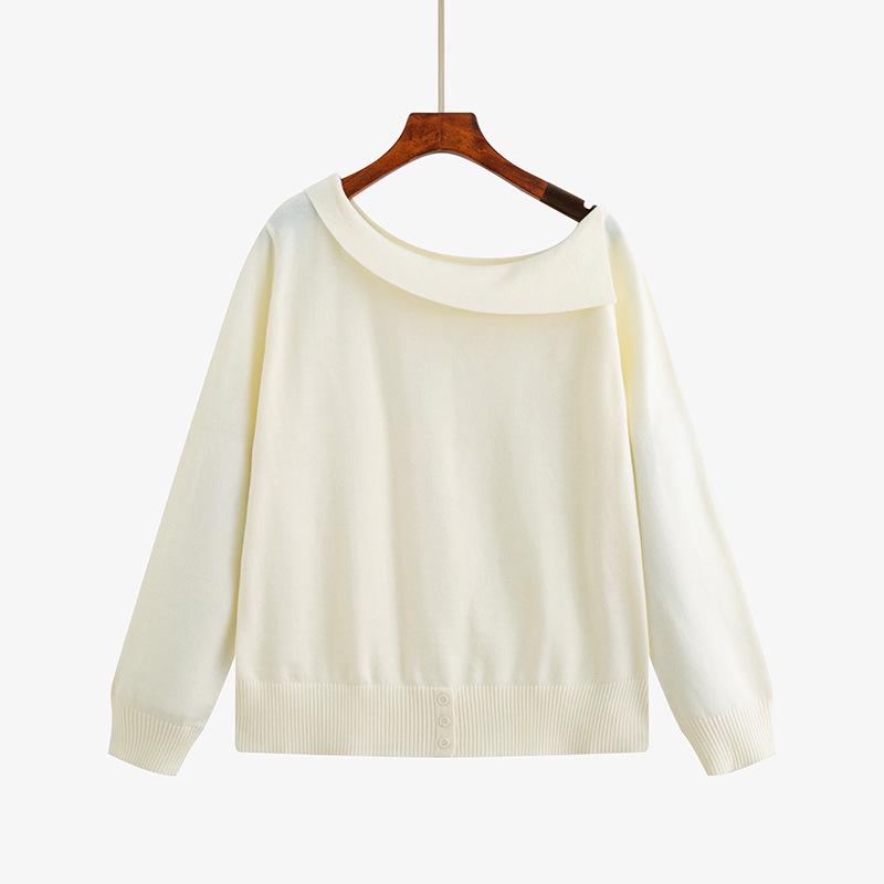 

Women s Plus Size Irregular Slanted Neck Sweater - Winter 2025 Casual Knitwear (Style 23708) XXL (75-90 kg) абрикосовий