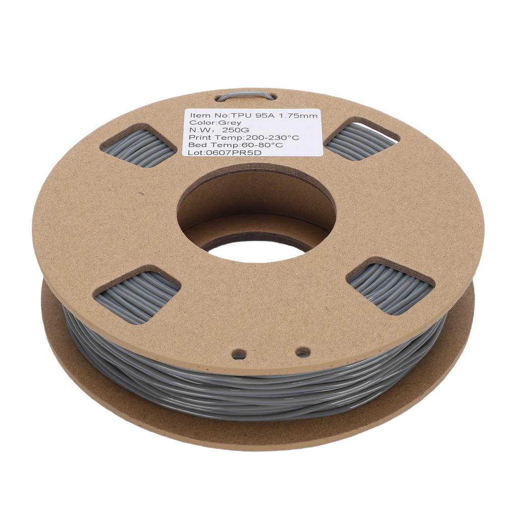 TPU Filament Vhodný pro FDM Většinu 3D Tiskáren 1.75mm 250g 95A Flexibilní Měkký Filament pro 3D Tiskárny Přesnost 0.02mm Šedý