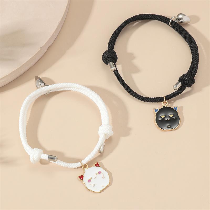 2pcs Fashion Heart Magnet Couple Bracelet Set For Lovers Women Ghost pendant Matching bracelet Friendship Jewelry Halloween Gift