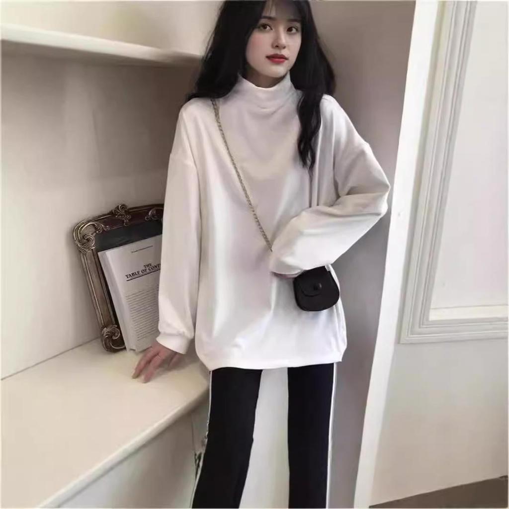 Women's 2024 Autumn/Winter Half Turtleneck Warm Loose Long Sleeve Top