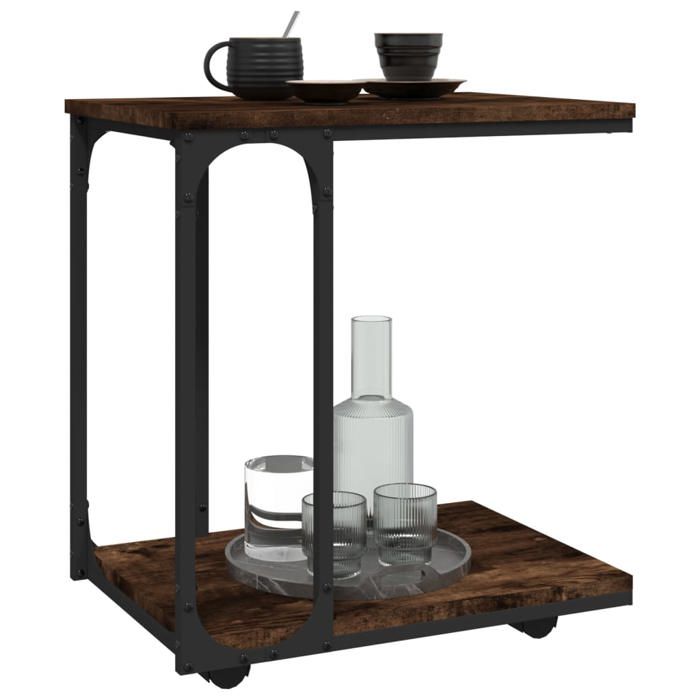 Maison Exclusive - Table d'appoint à roues Chêne fumé 50x35x55,5 cm