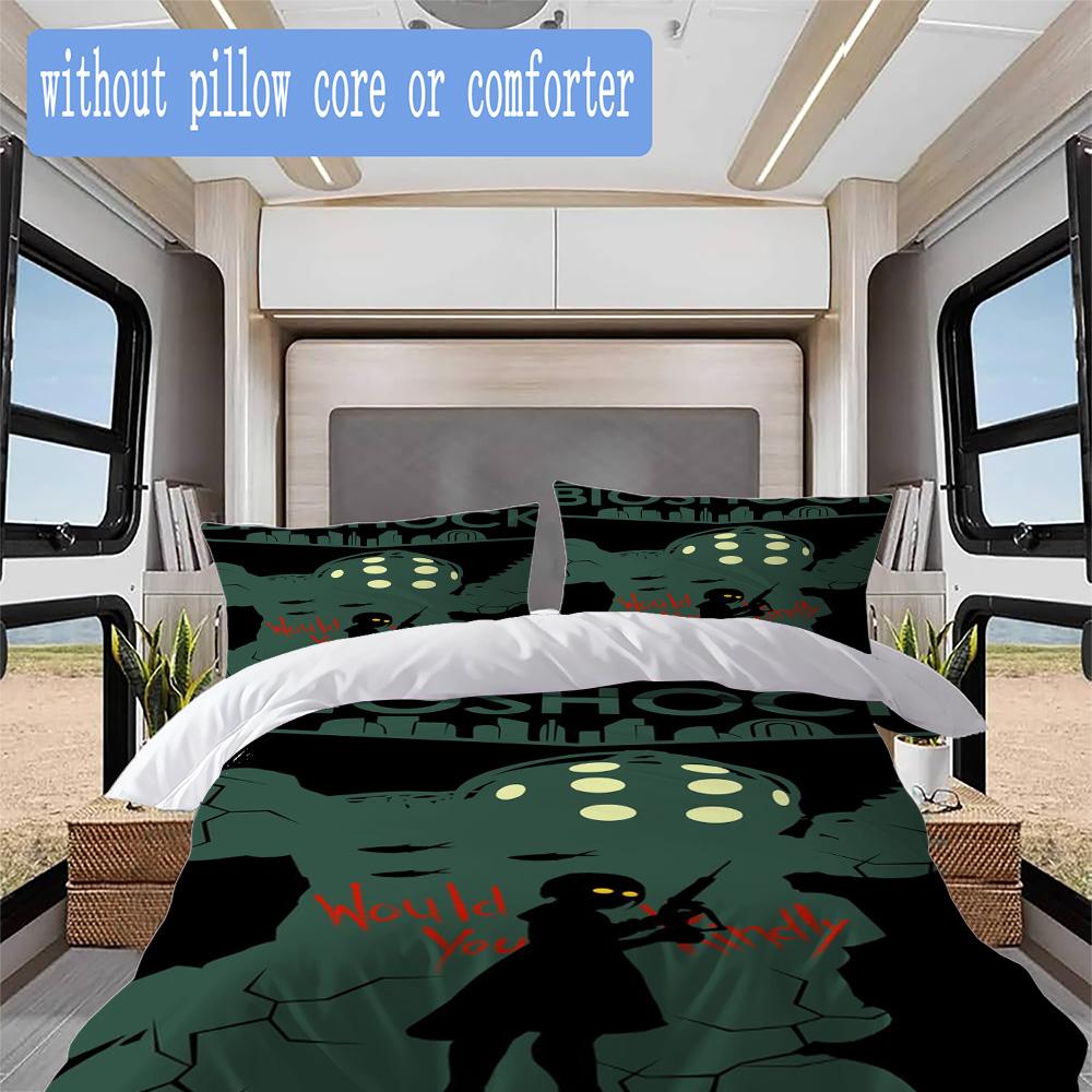 BioShock Pattern Bedding,Quilt Set Quilt Cover Pillowcase Home Birthday Gift (1*duvet cover+2*pillowcase,without core)SSJT0917058