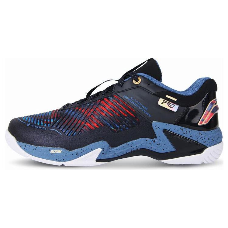 

LiNing Pro Slip Resistant High Top Badminton Shoes Men s Black Blue 40