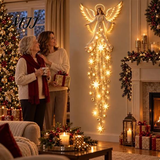 Guardian Angel Gift Blessing Wall Light, Cascading Glowing Star Christmas Lamp, LED Vintage Home Accents Starfall Effect Figurine for Bedroom