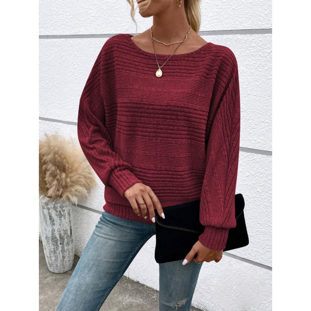 Women's Round Neck Long Sleeve Knit Sweater Loose Fit Casual Fashion Pullover Top