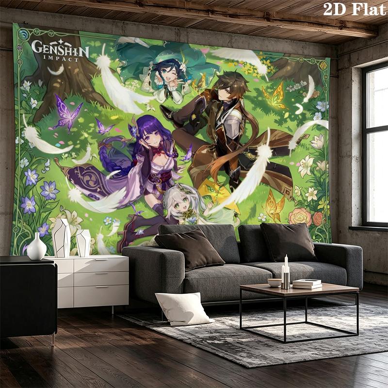 Genshin Impact Poster Wall Tapestry Aesthetic Wall Hanging Printed Fabric Blanket Decorative Tapestries for Bedroom Living Room Home Decor