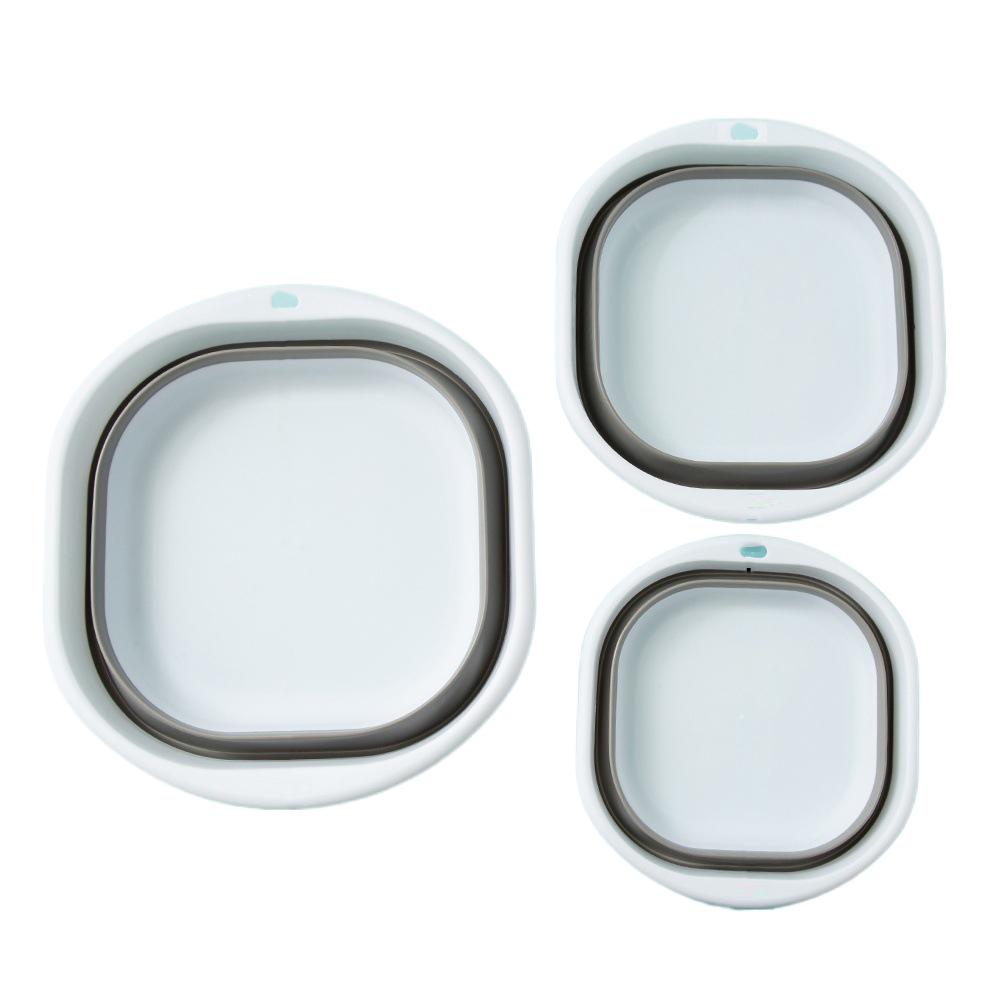 

3Pcs Stackable Silicone Foldable Basin Hanging Hole Compression Laundry Tub Travel серый