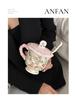 Large Ceramic Mug with Cute Rabbit and Flowers Design, Lid, and Spoon