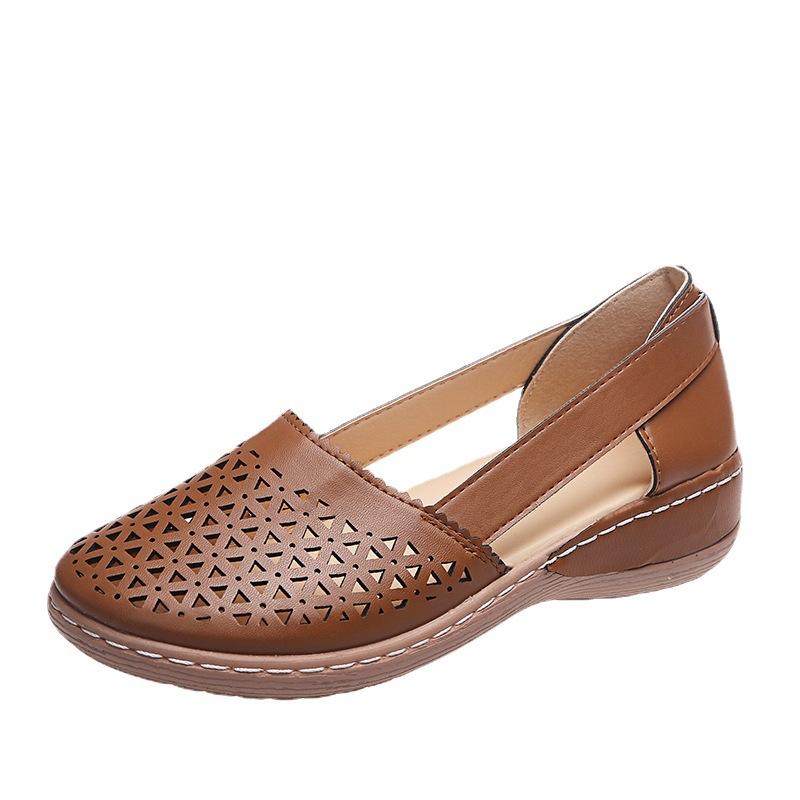 Women's Shoes Summer Slope Heel Solid Color Hollow Sandals Women's Large Size Foot Slippers Lazy Slippers