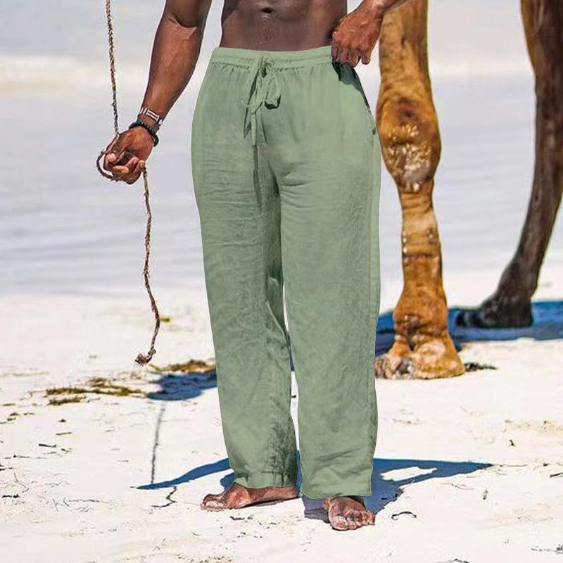 

European and American Summer Men s Straight Breathable Cotton and Linen Loose Casual Sports Trousers XXXL світло-зелений колір