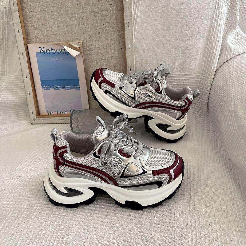 Thick Sole Height Increasing Silver Platform Women Casual Sports Chunky Dad Sneakers