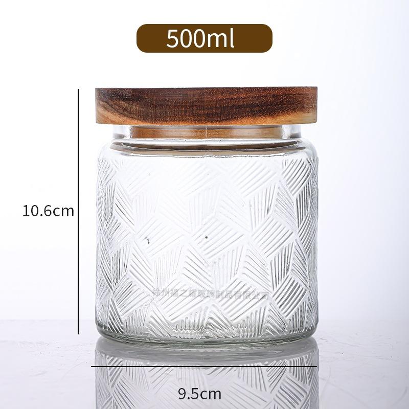 Ancient Peony Flower Relief Transparent Glass Storage Jar for Snacks, Tea Sealed Jar, Kitchen Storage Glass Bottle