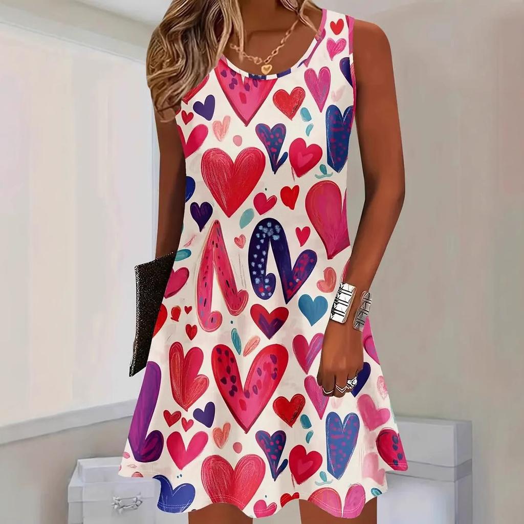Abito estivo da donna senza maniche con stampa 3D Moda Versatile Traspirante Tendenza Casual