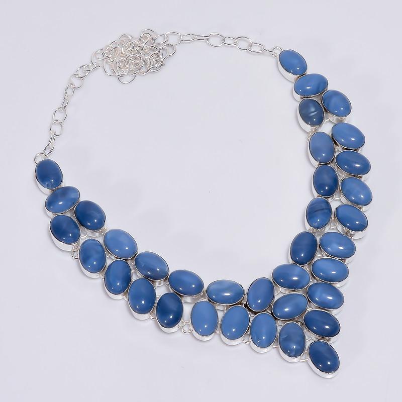 

Dazzling Top Grade Qualite 100% Natural Owyhee Blue Opal Oval Shape Ethnic Handmade Jewelry 925 Steling Silver Necklace 18 WSJ-4739 срібний