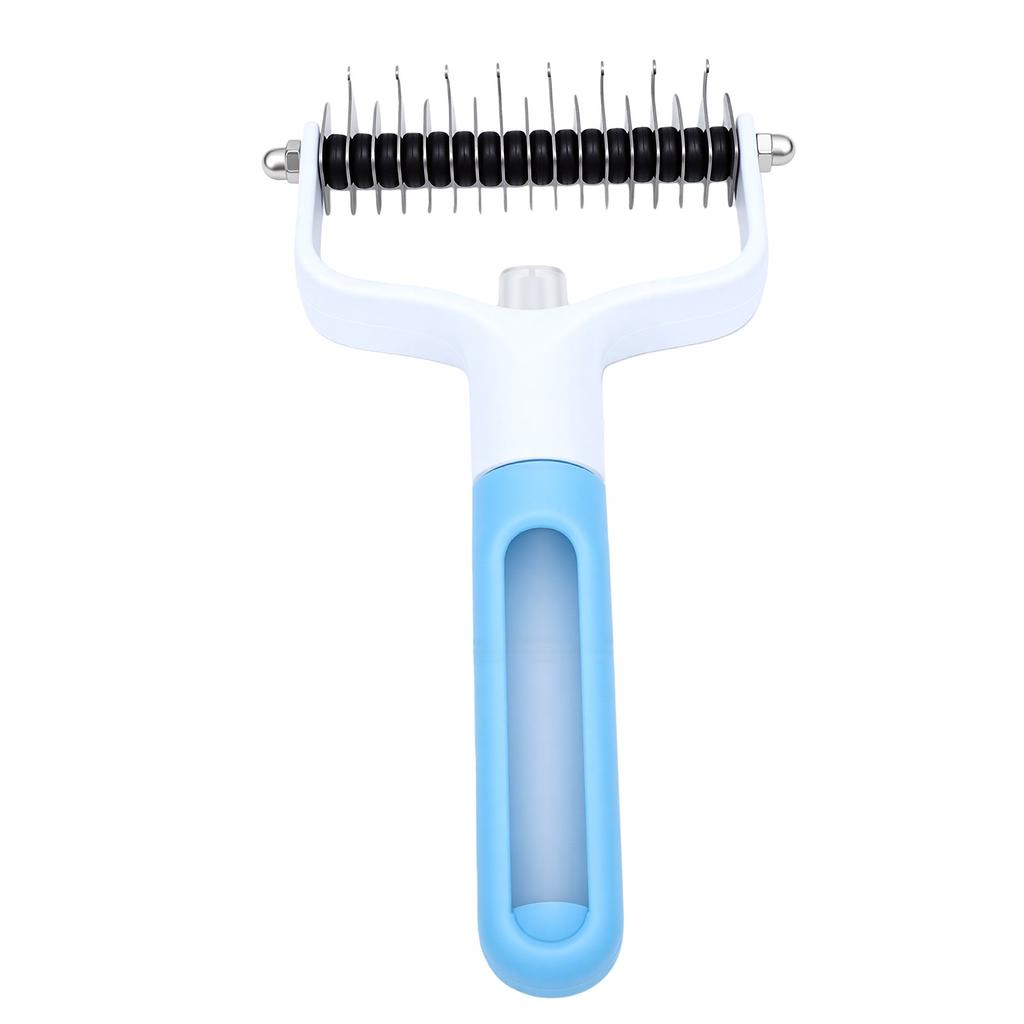 Double Sided Dematting Comb with Spray Stainless Steel Teeth Ergonomic Handle Dual Sided Pet Grooming Comb Blue