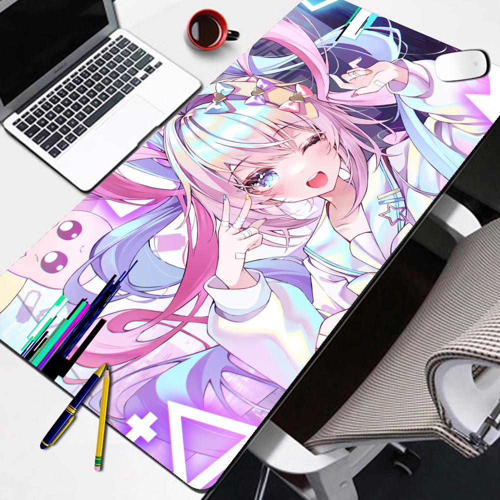 Large Gaming Desk MatAntislip Rubber Base Stitched EdgesCute Pastel Pink  Blue Anime Girl PrintNonslip Extended Mouse Pad