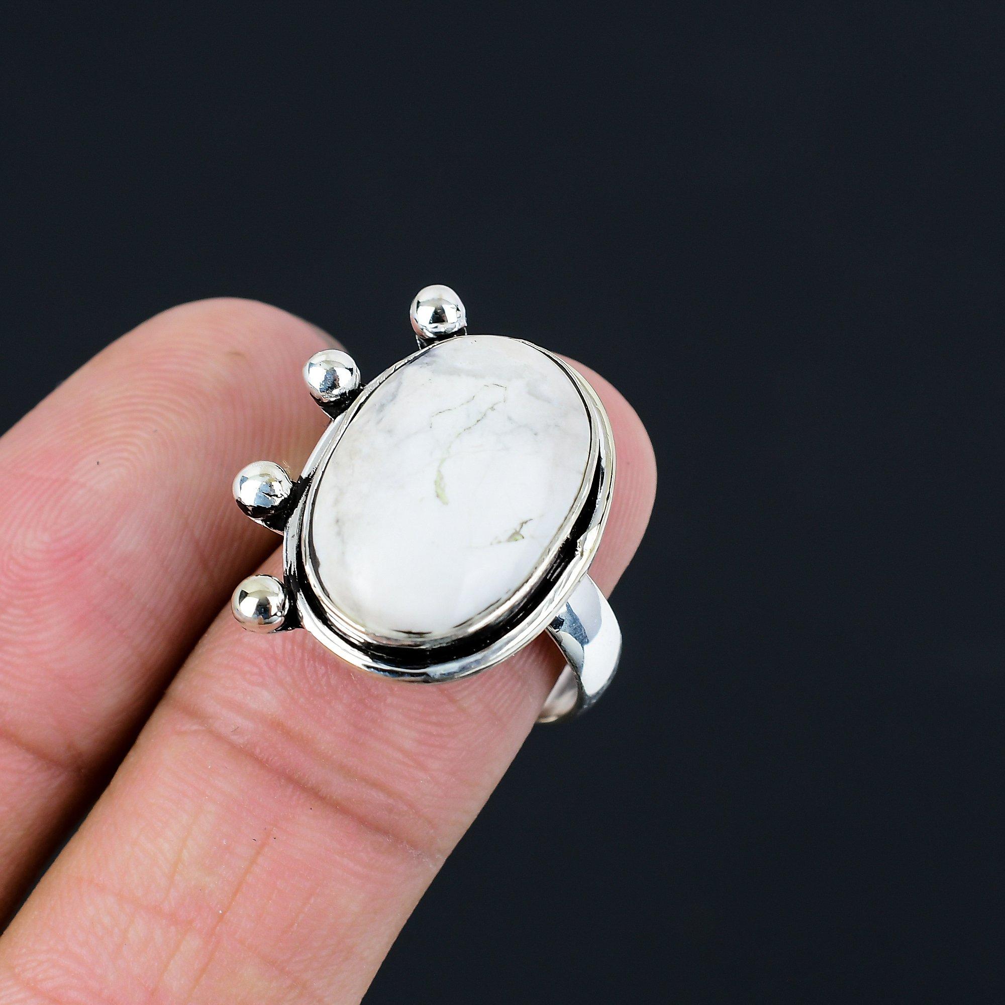 Sisters Day Deal Howlite Stone Anniversary Stackable Ring 925 Sterling Silver 9