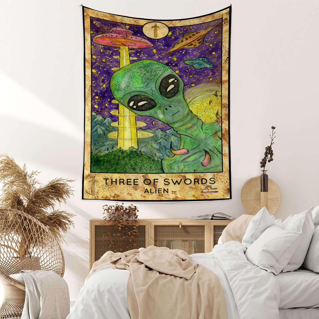 VIKAMA Fantasy Tapestry Green Alien Moon and Starry Sky Pattern Personalized Tapestry for the Entrance Study