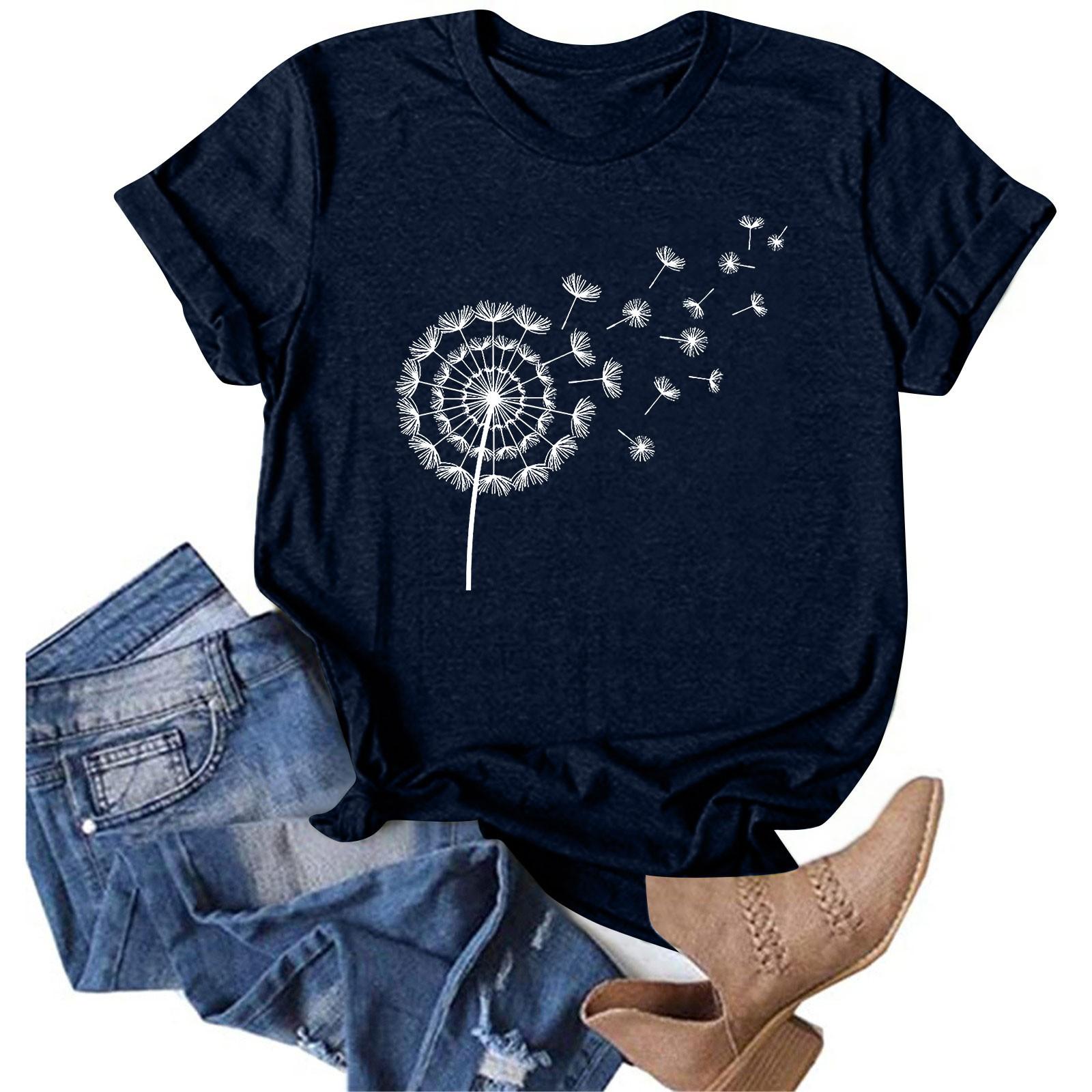 

Жіноча повсякденна футболка з круглим вирізом і короткими рукавами XXL Темно-синій