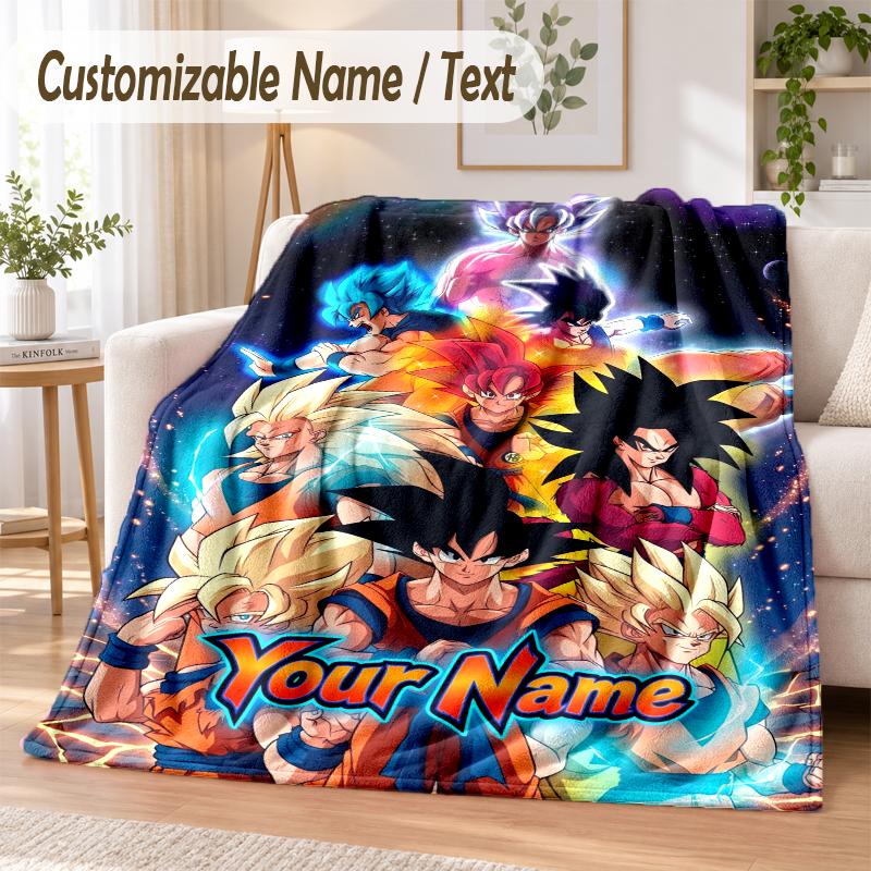 Manta de Franela Personalizada con Nombre de Dragon Ball Suave y Cálida para Sofá, Cama, Uso en Interiores del Hogar