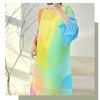 Geometric Print Pleated A-Line Midi Dress With Flared Sleeves Loose Fit