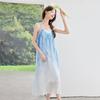 V-neck suspender dress women's summer new chiffon blue gradual change holiday wind seaside beach skirt polyester