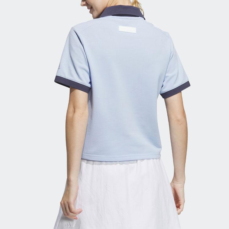 Adidas Verbiage Print Double-Button Ribbed Short Sleeve Polo Shirt Women Tops Light-Pink Blue IP3942