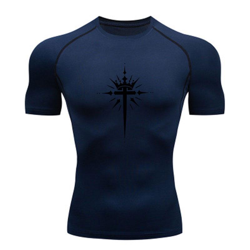 Men's Compression Fitness Workout T-Shirt, Stylish Cross Cro