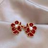 Orecchini pendenti geometrici a forma di cuore di fragola rossi: Elegante Gioielli Aghi d'Argento Retrò