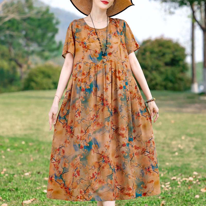 Summer Casual Women's Dresses Vintage Clothes Plus Size Short Sleeve Elegant Long Dress