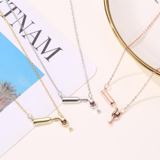 Kvinnor Häller Vin Bägare Faux Rubin Hänge Nyckelbenskedja Halsband Smycken