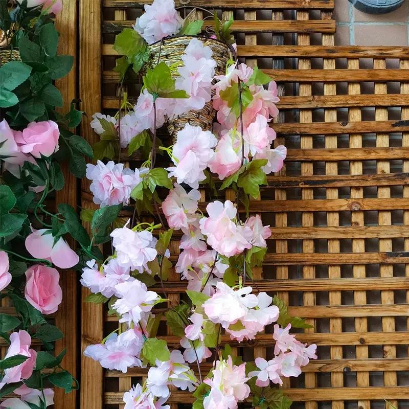 2M Cherry Blossom LED Light Artificial Flowers Vines For Wedding Party Home Decor Hanging Wall Garden Arch Christmas Ornament