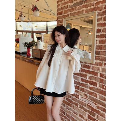 Women's Korean Lace Patchwork Long Sleeve Shirt - Spring 2026 Collection, Loose-Fit Slimming Casual Top