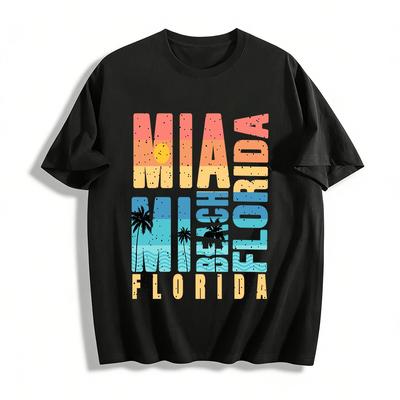 Retro Miami Florida Vacation Style Graphic Casual T-Shirt Pure Cotton T-shirt