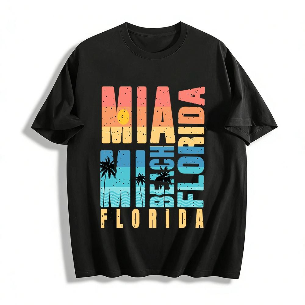Retro Miami Florida Vacation Style Graphic Casual T-Shirt Pure cotton T-shirt XXS