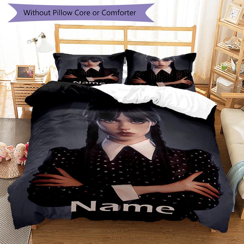 Conjunto de Cama Personalizado com Nome Quarta-feira 3 Peças Capa de Edredom Fechamento Inclui 1 Capa de Edredom e 2 Fronhas, Macio e Confortável para Todas as Estações.
