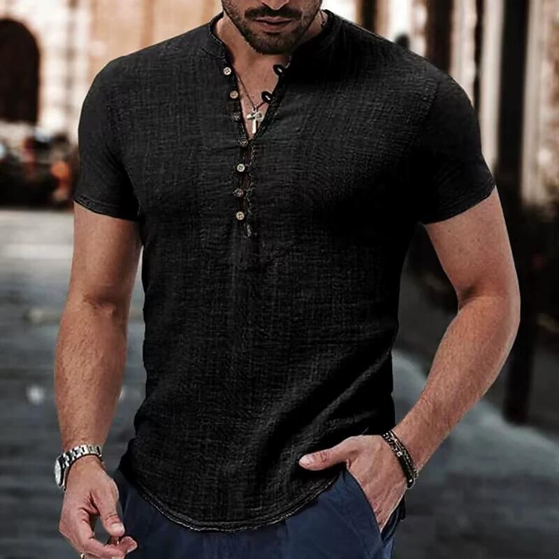 Men's Summer Solid Color V-neck Short-sleeved Casual T-shirt Youth Thin Breathable Personality Tops