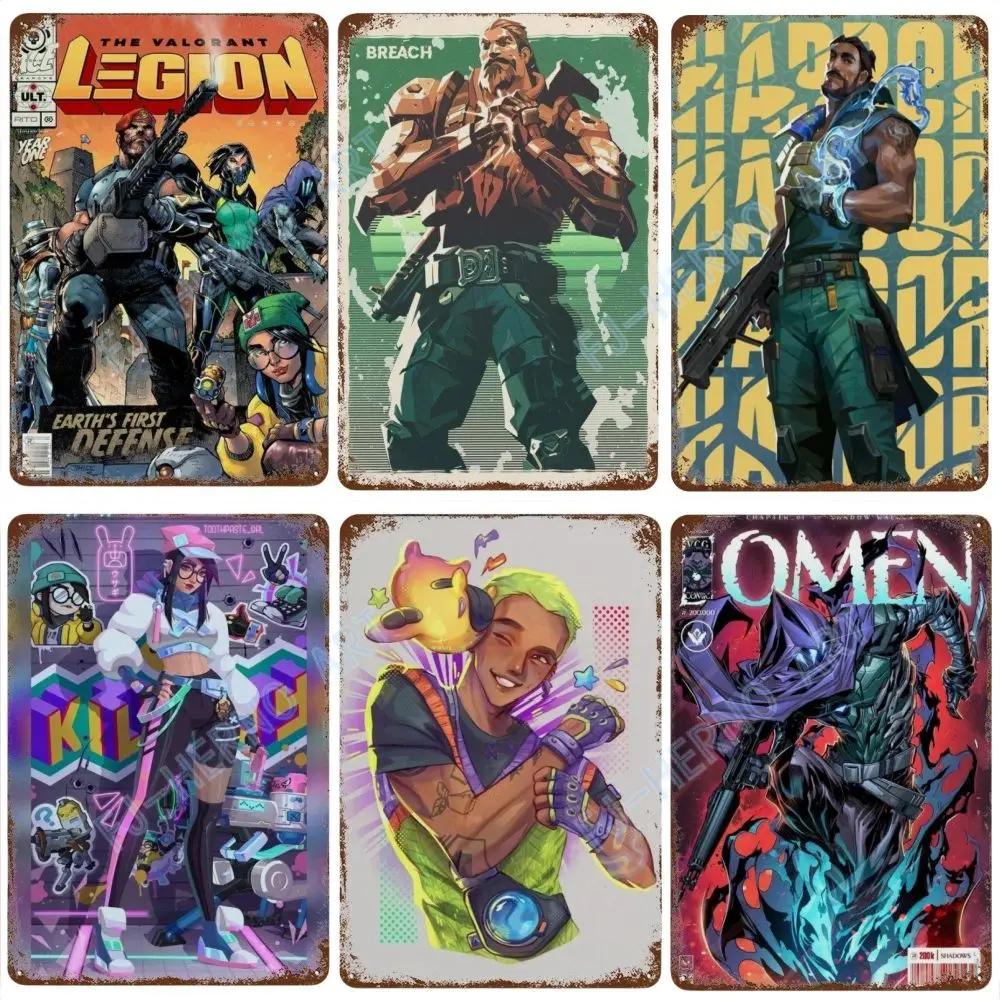 Anime Online Game Valorant Poster Neon Metal Tin Sign Plaque Wall Kawaii Game Room Decor Reyna Jett Gaming Gamer Aesthetic Gift