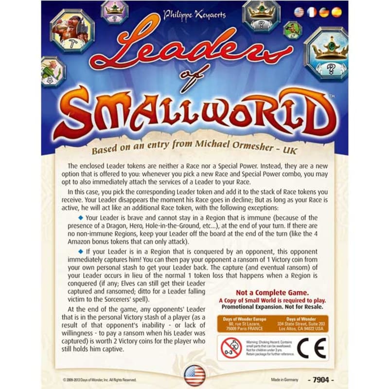 

Small World Map Expansion - Small World Leaders Board Game